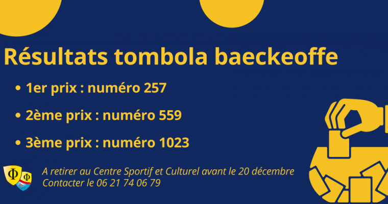 Résultats de la tombola du Baeckeoffe